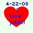 Red heart-shaped icon with blue text "i love julie!!!" and date "4-22-08" above it, displayed in four identical positions