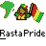 A static contact sheet of two identical pixel art buddy icons featuring a Rastafarian character with dreadlocks, red-yellow-green flag, and green map silhouette on gray background.