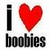 A two-frame contact sheet showing a static 'I ❤️ boobies' text graphic on the left and a pixelated close-up of a person wearing a dark bikini top on the right.