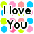 Pixelated text lists names over a background of multicolored circles, with a heart symbol at bottom right.