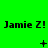 Green background with repeated 'Jamie Z!' text and changing symbols below each text block.