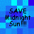 Blue pixelated background with four identical text blocks reading "SAVE Midnight Sun!!!" in black blocky font