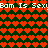 A pixelated image with red hearts on a dark green background, featuring repeated text "Bam Is Sex!" in white block letters.