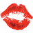 Red lips forming a kiss shape with white space inside, two versions side-by-side showing text overlay on the right version.