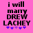 Pink background with black text reading 'i will marry DREW LACHEY' and five purple asterisks below, showing two animation frames where the fourth asterisk shifts position.