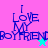Four quadrants display "I LOVE MY BOYFRIEND" text with a star symbol, each in distinct background colors and animation states.