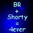 Blue background with pixelated text displaying 'BR + Shorty = 4ever' in light blue and white, arranged vertically.