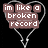 Six heart-shaped text with brown and red lettering on black background, each containing distinct phrases about broken records and love