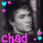 Two side-by-side pixelated images of a person with dark hair, gray-toned face and neck, pink and cyan heart symbols floating around the edges, and 'chad' text at the bottom in matching colors.