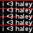 identical white text icons on black background, each displaying 'i <3 haley' with red horizontal lines crossing the middle of some