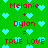 Green background with light blue pixelated hearts and red text reading 'Melanie + Dylan = TRUE LOVE' repeated twice.
