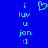 Blue background with cyan pixelated text and symbols arranged in two vertical , featuring a heart symbol above the left