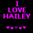 Pixelated text "I LOVE HAILEY" in bright pink on black background with five pink hearts below, two versions showing heart animation changes.