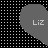 Gray teardrop-shaped icon with 'Liz' text, displayed on a black-and-white dotted background across showing color variations