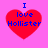 Four red heart shapes on a pink background, each containing blue text reading "I love Hollister" with varying pixelation levels.
