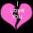 Two pink broken hearts with white text "I Love You" on black background, each heart split vertically into two halves.