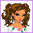 Animated Easter-themed buddy icon featuring a pixel-art girl with brown curly hair, pink flower clips, and white dress with floral trim, holding a basket of eggs and interacting with yellow chicks across 12 frames.