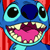 Pixelated blue character with large eyes and pink mouth, next to text reading 'Lilo & Stitch' and '@Disney' on solid blue background.