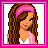 A 48x48 pixel animated contact sheet showing two frames: a cartoon girl with long brown hair and pink headband on the left, and a pink heart-shaped text graphic on the right.