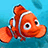 A pixelated orange clownfish with white stripes swims against a blue background, accompanied by the text "Just Keep Swimming" in orange lettering.