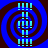Four identical spiral patterns with blue and dark brown rings, each containing light blue rectangular bars arranged in vertical