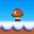 Brown mushroom character with white spots stands on snow-covered ground against blue sky, transitioning from upright to crouched pose.