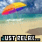 Animated beach scene with rainbow umbrella and "JUST RELAX..." text cycling through color variations across 13 frames in a contact sheet layout.