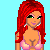 Pixel art contact sheet showing a female character in various beach-themed poses and accessories with text reading "Beach girie" on a light blue background.