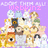 Pixelated collage of cartoon characters on purple background with pink 'Webkinz' text, showing animation change in character positions.