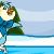 Animated contact sheet of a cartoon penguin skating on ice with pine trees in the background, showing multiple frames of motion.