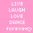 Pixelated text and heart symbols on a pink background arranged in three with repeated phrases
