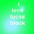 Green background with white pixelated text reading "i love lucas black" arranged vertically, featuring subtle light effects.