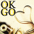 Animated icon with 'OK GO' text, heart-shaped hands, and a small black star that changes position across frames.
