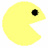 Pixelated yellow Pac-Man character with black eye and open mouth, pink text reading 'Sara goes CHOMP!', and partial 'LIKE PACKMAN' below on white background.