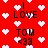 Red background with white pixelated hearts; black text 'I LOVE TOM <33' repeated in two vertical with animated heart overlays