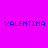 Four display the name 'VALENTINA' in blue pixelated text against solid backgrounds of magenta, gray, green, and dark gray