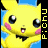 Pixelated yellow cartoon character with pink cheeks, black eyes, and blue background elements in a static 48x48 icon format.