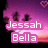 Pixelated icon with pink and purple gradient background featuring two dark silhouettes, a heart symbol in top-right corner, and white text reading "Jessah Bella" on separate pink rectangular backgrounds.