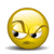 Yellow circular emoji with angry expression showing furrowed brows and narrowed eyes, arranged in a on white background