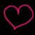 Two pink heart outlines on black background, left heart fully formed with rounded top and pointed bottom, right heart missing upper-left segment.