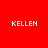 Red background with white text 'KELLEN' in pixelated font, four instances arranged in a with varying dark circular gradients behind each text