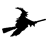 Black silhouette of a witch on a broomstick in flight, shown across three with slight pose variations against a white background