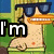 Pixelated cartoon duck with sunglasses and orange beak, shirtless on green background, text overlays reading 'I'm Having FUN' across three