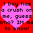 Red background with two pink hearts containing black pixelated text reading "I boy has a crush on me, guess who? IM mewho? IM to know!".