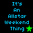 Pixelated blue text on black background reads "It's An Allstar Weekend Thing" with a green star symbol, animated to shift position between frames.
