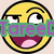 Four yellow emoji faces with black outlines arranged in a , each with distinct expressions and overlaid text in purple and green