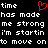 Black background with white pixelated text reading 'time has made me strong i'm startin to move on' and a red heart symbol replacing the first 'time'.