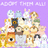 Pixelated image with purple background showing multiple cartoon characters including rabbits, a fox, and a dog-like figure with a green bandana, some with visible text above them.
