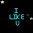 nine identical cyan 'I LIKE U' text icons on black background with scattered white and gray stars, one icon partially obscured by a gray rectangle