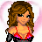 Pixel art contact sheet showing two frames of a female character in revealing attire with pink text overlay, set against heart-shaped background elements.